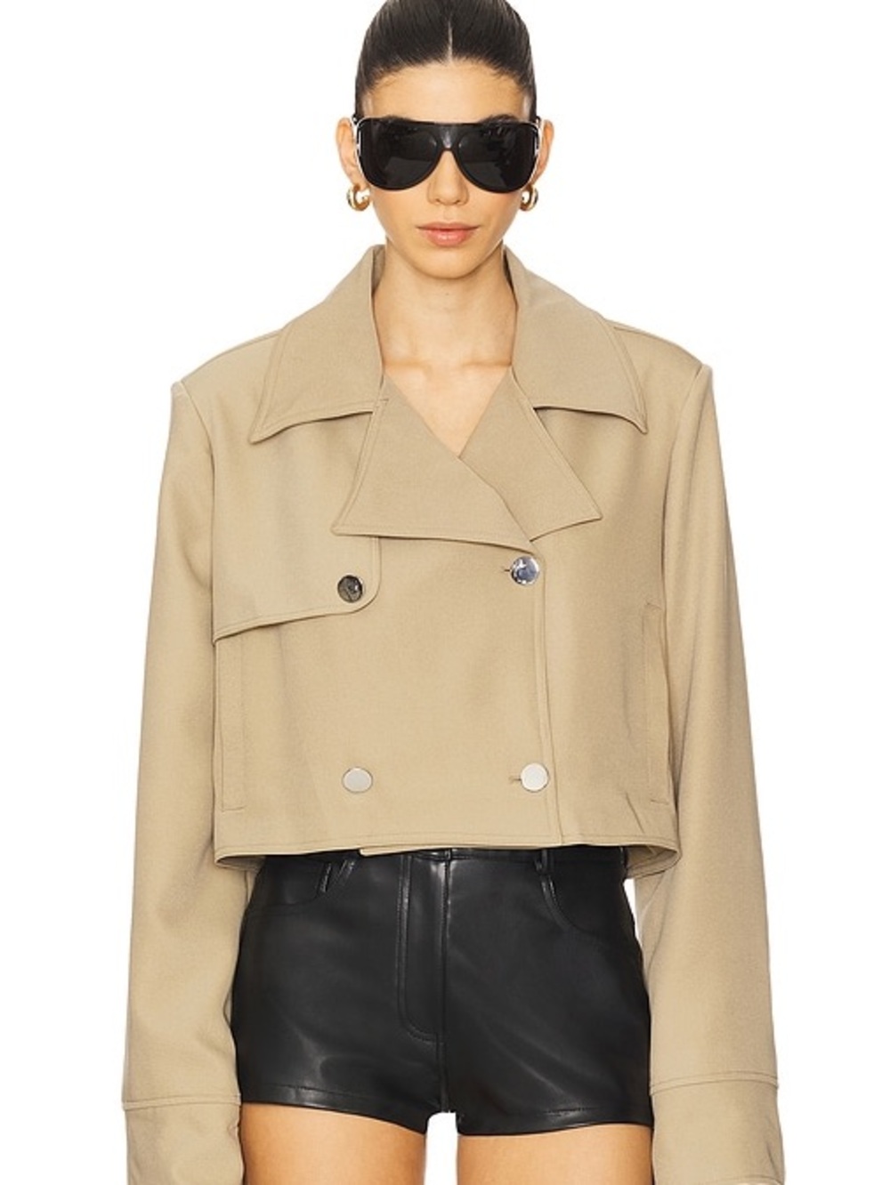 WeWoreWhat Cropped Beige Trench Jacket - Women's Lightweight Coat - Size M
